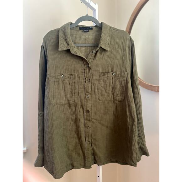 Social Standard by Sanctuary Gauze Button Down Shirt Olive Green Size XL - Picture 1 of 3